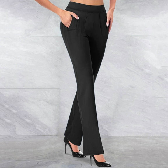 Antqov Womens Dress Pants, High Waist Pleats Business Pants with Pockets, Office Stretchy Skinny Work Pants