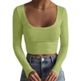 thumbnail image 1 of Antqov Womens Long Sleeve Tops, Solid Color Crew Neck Knit Ribbed Cropped Top, Daily Stylish Comfortable Casual Tee Soft Homewear Undershirts, 1 of 5