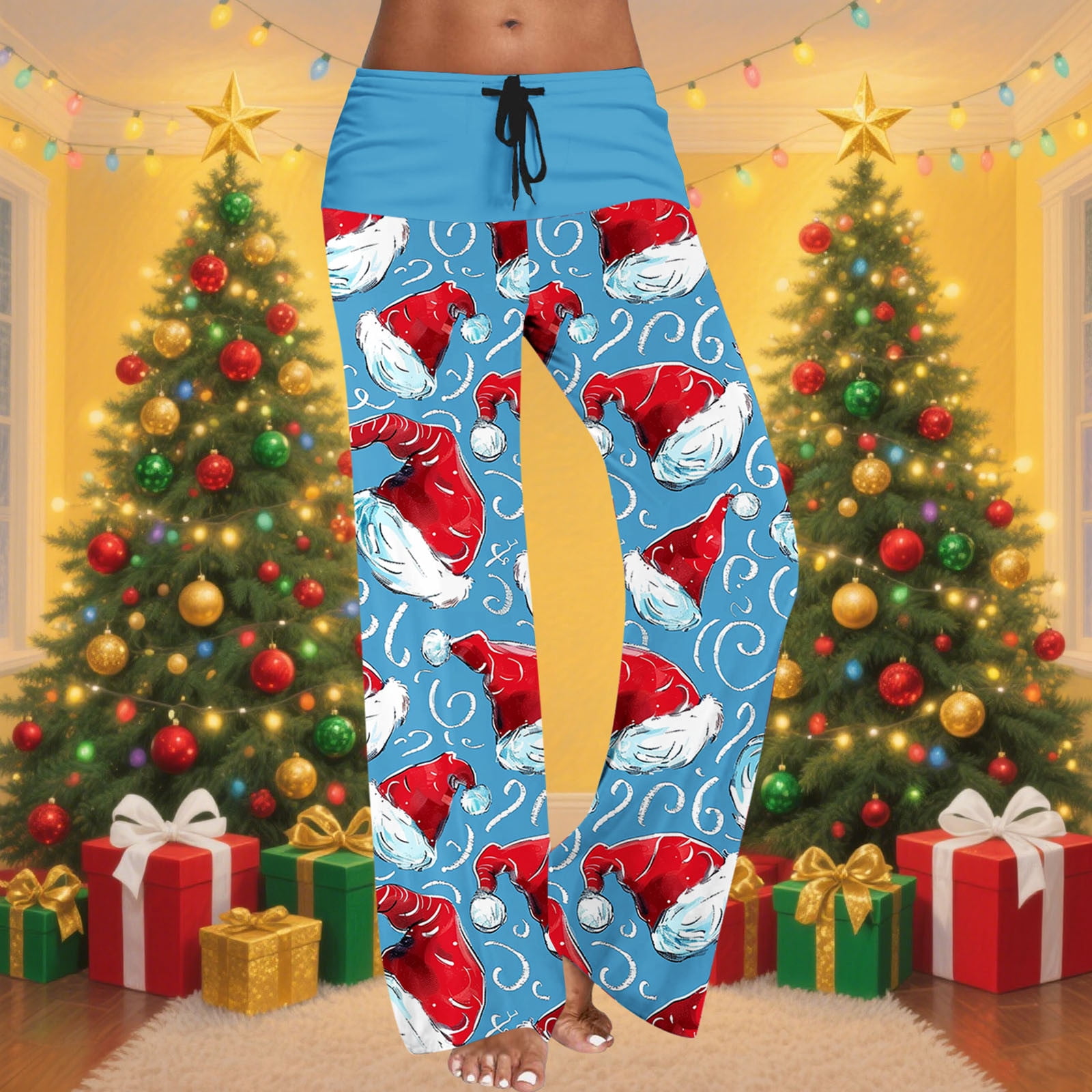 Antqov Womens Pajama Pants, Christmas Print Drawstring Fashionable