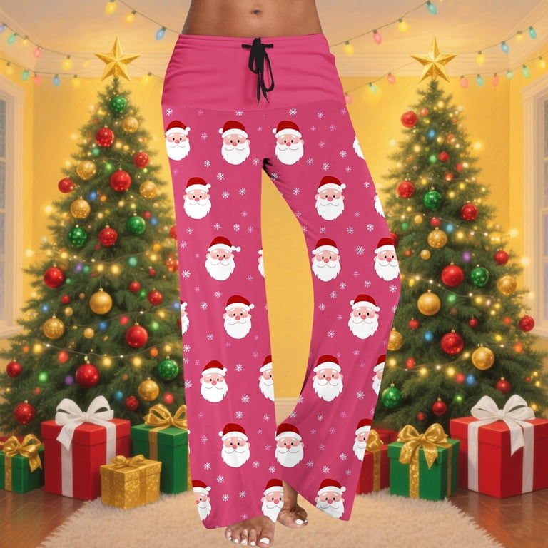 Antqov Womens Pajama Pants, Christmas Print Drawstring Fashionable