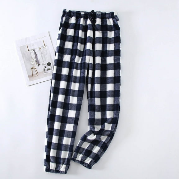 Antqov Womens Pajama Pants, Elastic Waist Plaid Fleece Check Cuffed Pants with Pockets, Home Soft Comfortable Loungewear Pants