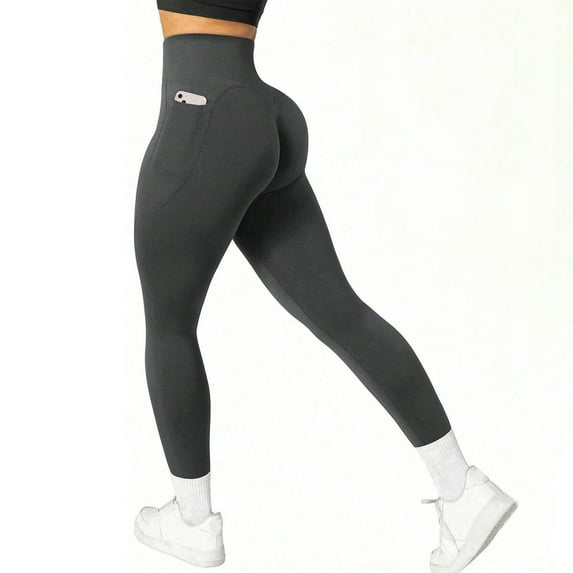 Antqov Yoga Pants Women, Solid Color High Waist Slim Stretch Butt Lift Yoga Leggings with Pockets, Outdoor Fitness Comfortable Casual Workout Pants