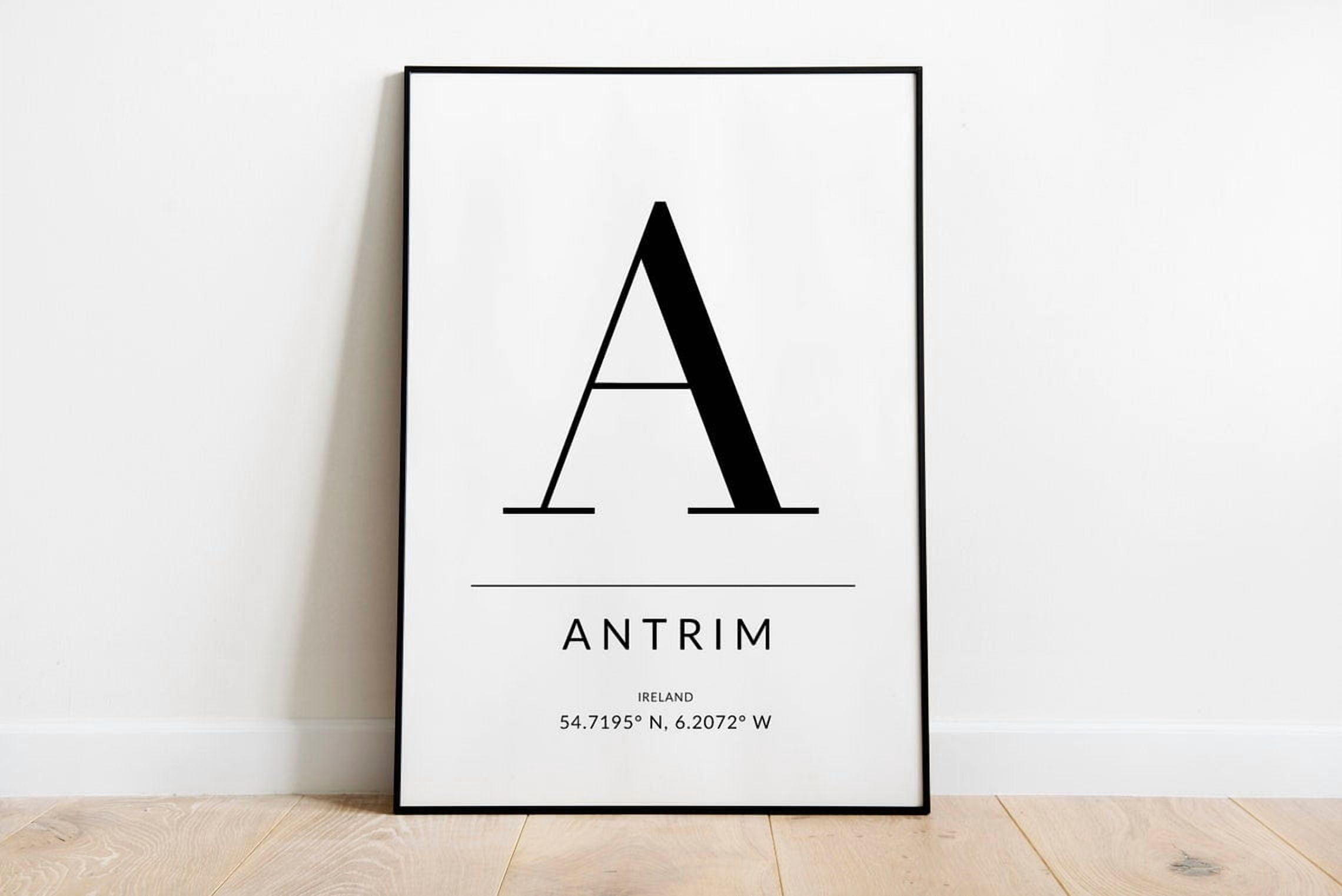 Image showcasing Antrim Ireland Poster Minimalist Typography Wall Art Home Decor ...