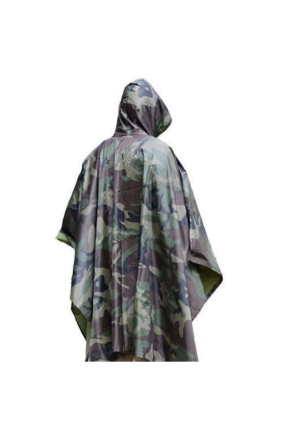 Military Camo Camouflage Ripstop Raincoat Poncho Unisex Hunting Hiking Woodland
