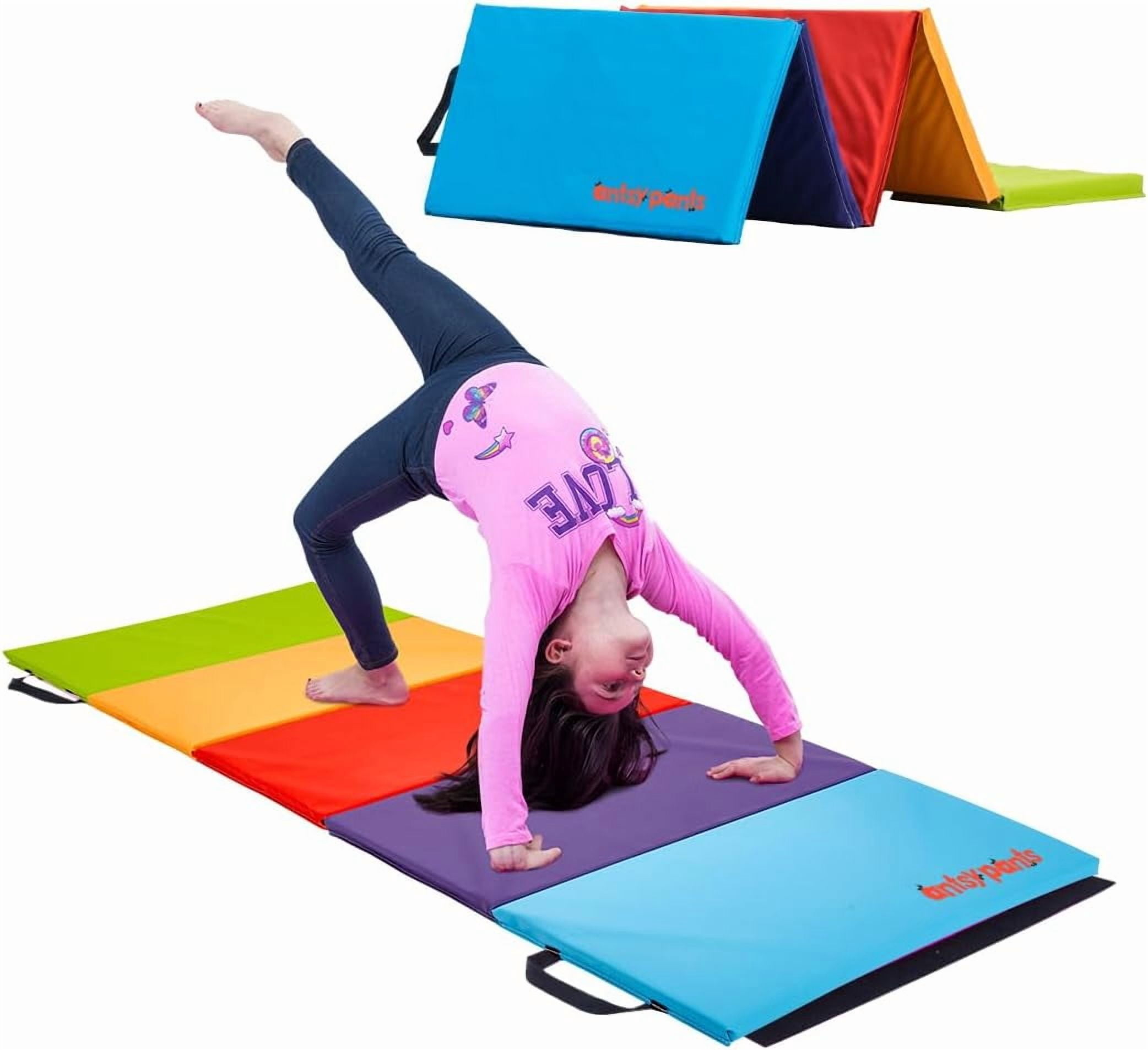 Antsy Pants Tumbling Mat – Gymnastics Mat, Easy to Clean, Sturdy, Foldable Tumbling Mat for Kids, Padded, Portable, Carrying Handle, Gymnastics Equipment for Activity Play, Vibrant Colors