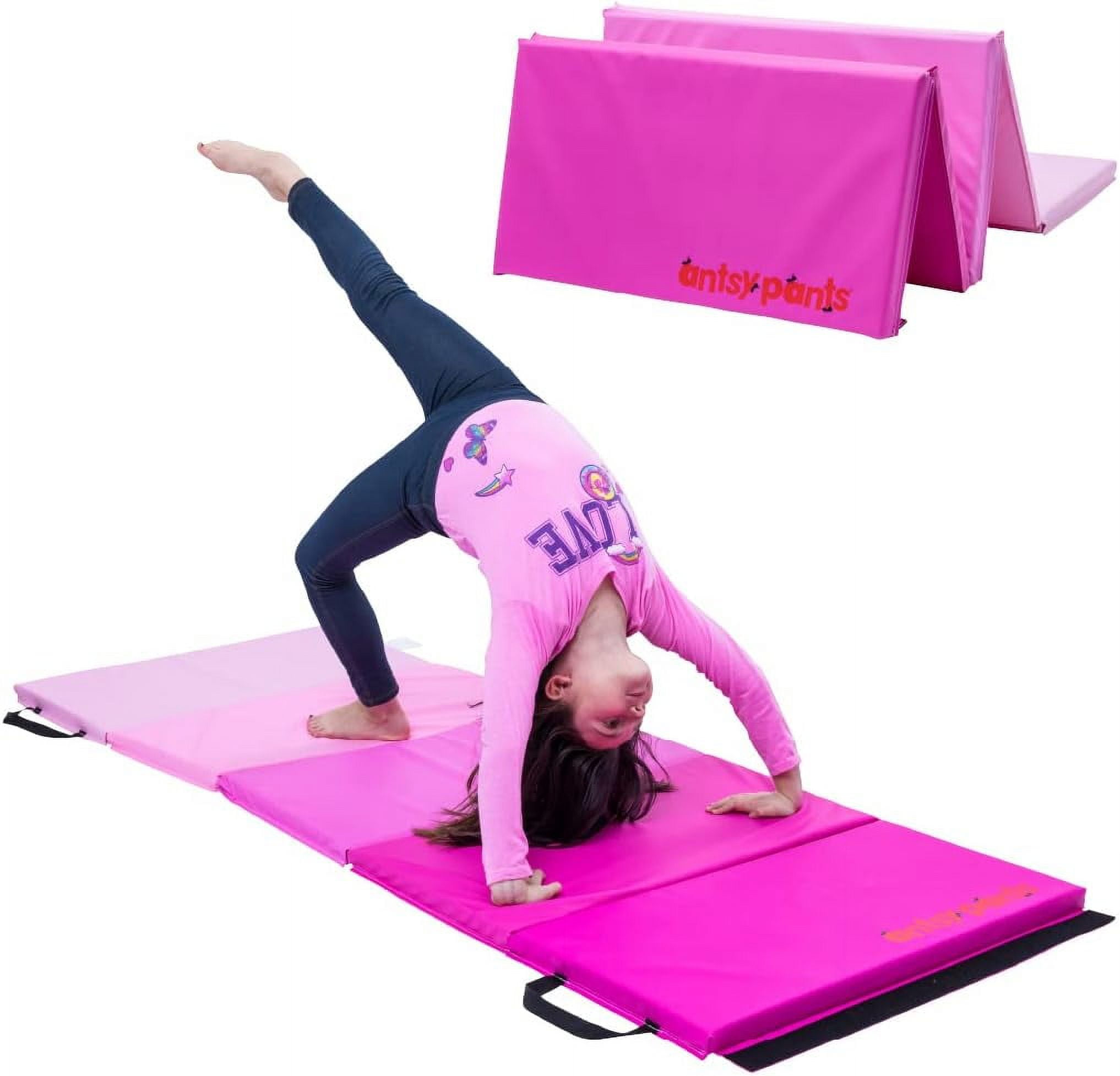 Antsy Pants Tumbling Mat – Gymnastics Mat, Easy to Clean, Sturdy, Foldable Tumbling Mat for Kids, Padded, Portable, Carrying Handle, Gymnastics Equipment for Activity Play, Pink Ombre