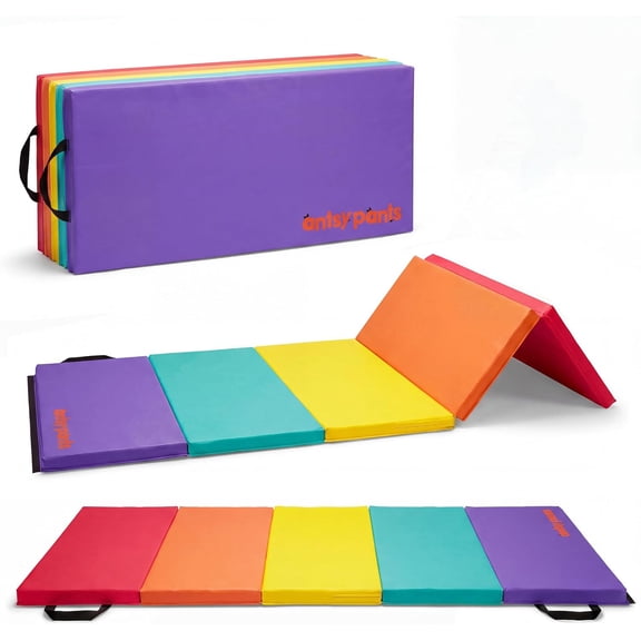 Antsy Pants Tumbling Mat – Gymnastics Mat, Easy to Clean, Sturdy, Foldable Tumbling Mat for Kids, Padded, Portable, Carrying Handle, Gymnastics Equipment for Activity Play, Original Colors