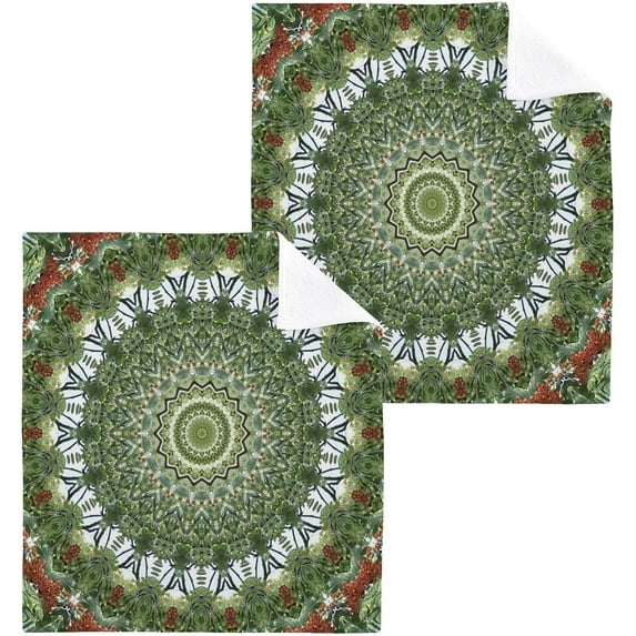 Antumn Mandala Washcloth 12x12in Set, 2 Pack Absorbent Cotton Towel Square Kitchen Dishes Towels, Soft Cleaning Face Hand Towel Fast Drying