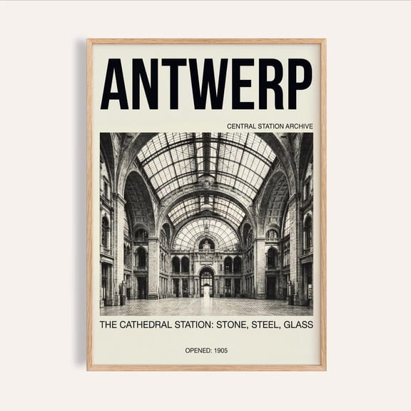 Antwerp Central Station Travel Style Architecture Monochrome Unframed Paper Poster 8x10in