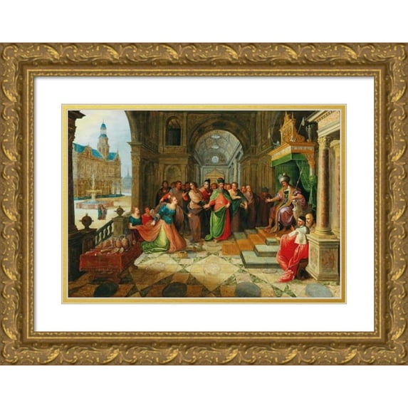 Antwerp School 24x18 Gold Ornate Framed and Double Matted Museum Art Print Titled - King Solomon and the Queen of Sheba (17th Century)