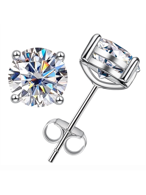 10K Post Moissanite Stud Earrings for Women, Total 2 Carat D Color VVS1 Lab Created Diamond Earrings 14K White Gold Plated S925 Sterling Silver Earrings
