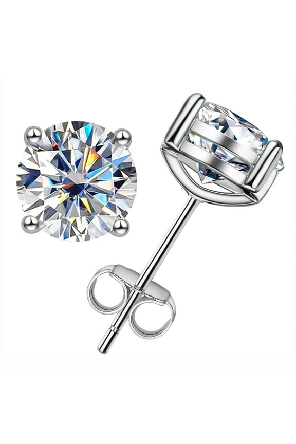 10K Post Moissanite Stud Earrings for Women, Total 2 Carat D Color VVS1 Lab Created Diamond Earrings 14K White Gold Plated S925 Sterling Silver Earrings