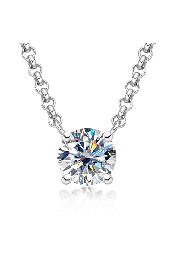 1ct D Color Moissanite Pendant Necklace For Women D Color VVS1 Round Cut Four-Claw Lab Diamond 14K Gold Plated Silver Necklace With Certificate