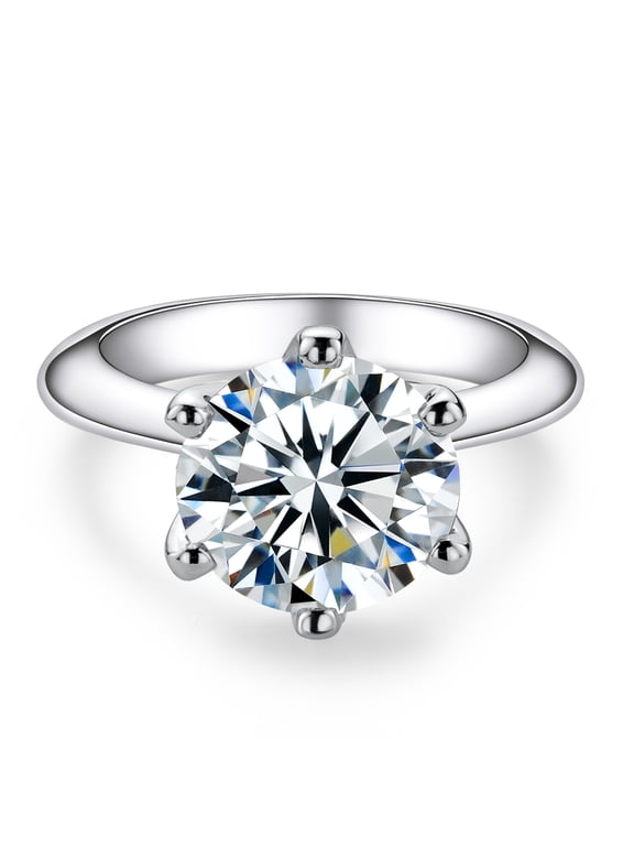 2/3/5CT Six Prong Solitaire Moissanite Ring, Thickened Gold Plated Silver, Gift for Wedding, Engagement And Anniversary With Certificate