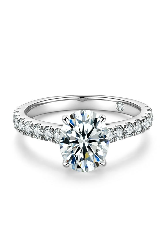 2 Carat Moissanite Engagement Ring Oval Cut D Color VVS1 18K White Gold Plated Sterling Silver Promise Anniversary Ring for Women
