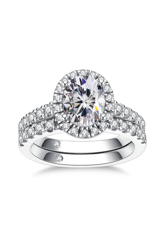 3.17 Carat Moissanite Engagement Rings Set D Color VVS1 14K Gold Plated Sterling Silver Halo Promise Wedding Ring Bridal Set for Women