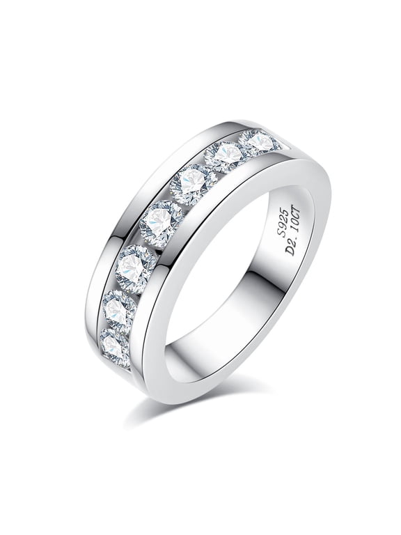 1 2 cctw Round Cut Channel/Cross Moissanite Wedding Band Ring D Color VVS1 Sterling Silver Anniversary Eternity Rings for Men Women