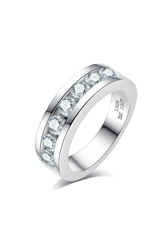1 2 cctw Round Cut Channel/Cross Moissanite Wedding Band Ring D Color VVS1 Sterling Silver Anniversary Eternity Rings for Men Women