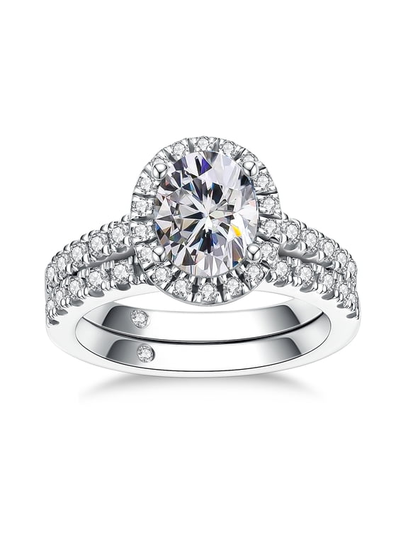 3.17 Carat Moissanite Engagement Rings Set D Color VVS1 14K Gold Plated Sterling Silver Halo Promise Wedding Ring Bridal Set for Women