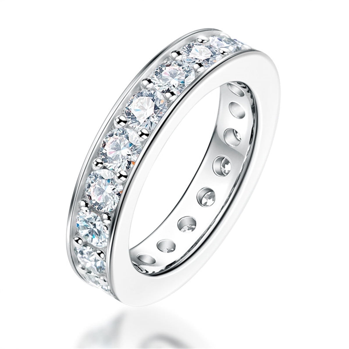 AnuClub 3.5mm Moissanite Wedding Band Channel Ring Total 4.4ct D Color VVS1 Moissanite 18K Gold Plated 925 Sterling Silver Eternity Ring for Women