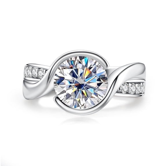 AnuClub 3 Carat Moissanite Engagement Ring 14K Gold Plated 925 Sterling Silver Solitaire Twisted Anniversary Wedding Promise Ring for Women