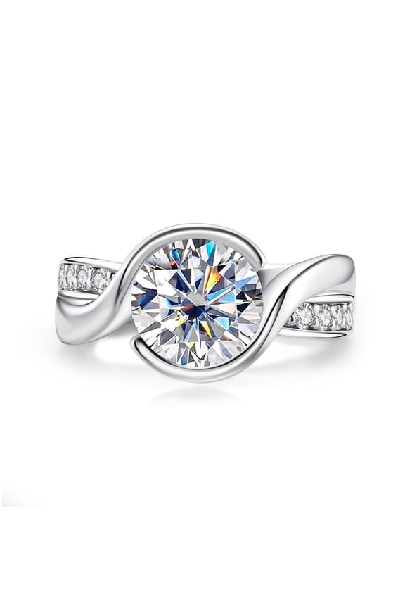 3 Carat Moissanite Engagement Ring 14K Gold Plated 925 Sterling Silver Solitaire Twisted Anniversary Wedding Promise Ring for Women
