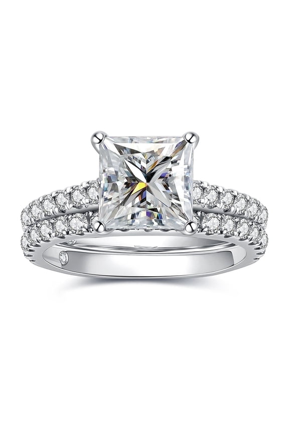 3 Carat Princess Cut Moissanite Wedding Ring Set 14K Gold Plated 925 Sterling Silver Engagement Bridal Set for Women