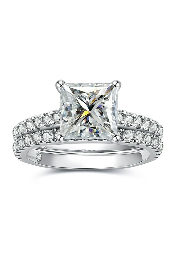 3 Carat Princess Cut Moissanite Wedding Ring Set 14K Gold Plated 925 Sterling Silver Engagement Bridal Set for Women