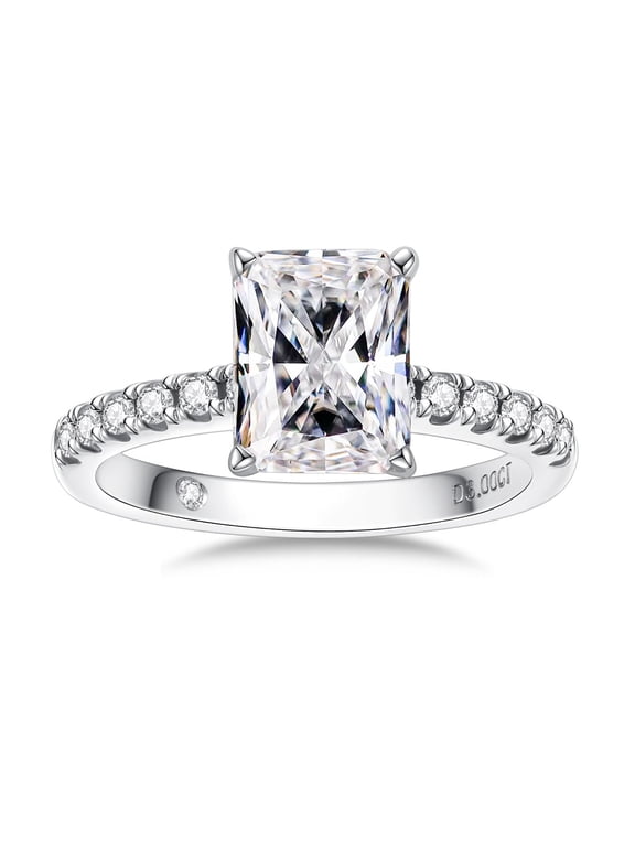 3 Carat Radiant Cut Moissanite Engagement Ring for Women,D color VVS1 18K White Gold Plated S925 Silver Promise Ring