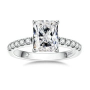 AnuClub 3 Carat Radiant Cut Moissanite Engagement Ring for Women,D color VVS1 18K White Gold Plated S925 Silver Promise Ring