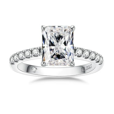 AnuClub 3 Carat Radiant Cut Moissanite Engagement Ring for Women,D color VVS1 18K White Gold Plated S925 Silver Promise Ring