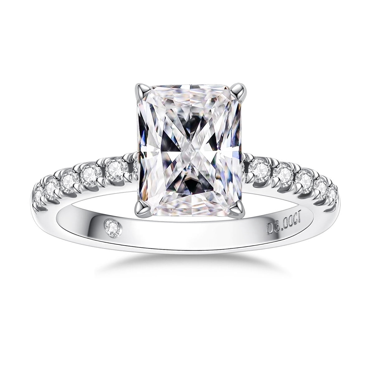 AnuClub 3 Carat Radiant Cut Moissanite Engagement Ring for Women,D color VVS1 18K White Gold Plated S925 Silver Promise Ring