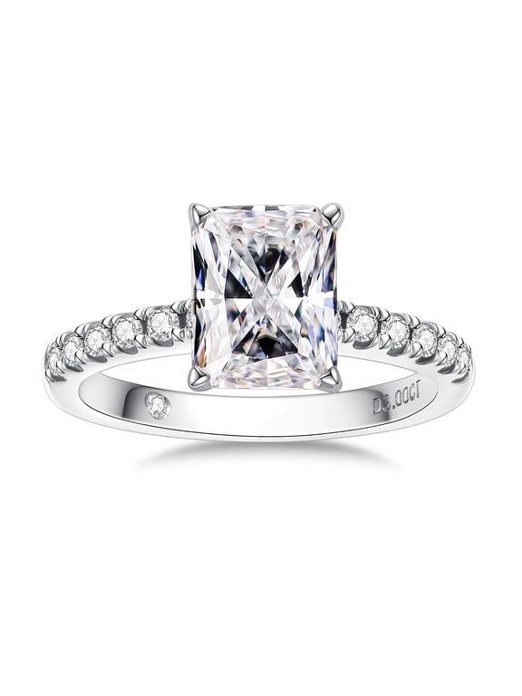 3 Carat Radiant Cut Moissanite Engagement Ring for Women,D color VVS1 18K White Gold Plated S925 Silver Promise Ring