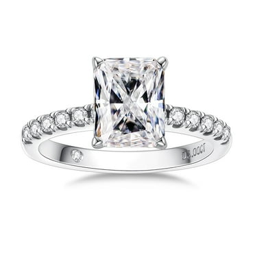 AnuClub 3 Carat Radiant Cut Moissanite Engagement Ring for Women,D color VVS1 18K White Gold Plated S925 Silver Promise Ring