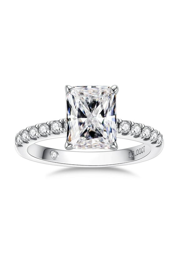 3 Carat Radiant Cut Moissanite Engagement Ring for Women,D color VVS1 18K White Gold Plated S925 Silver Promise Ring