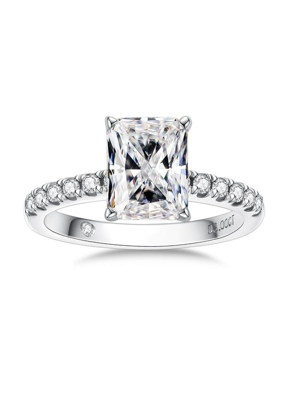 3 Carat Radiant Cut Moissanite Engagement Ring for Women,D color VVS1 18K White Gold Plated S925 Silver Promise Ring