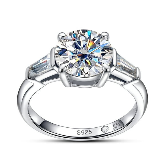 AnuClub 3 4 5ct Round Cut/Emerald cut Moissanite Engagement Rings 925 Silver Three-Stone Promise Ring for Women