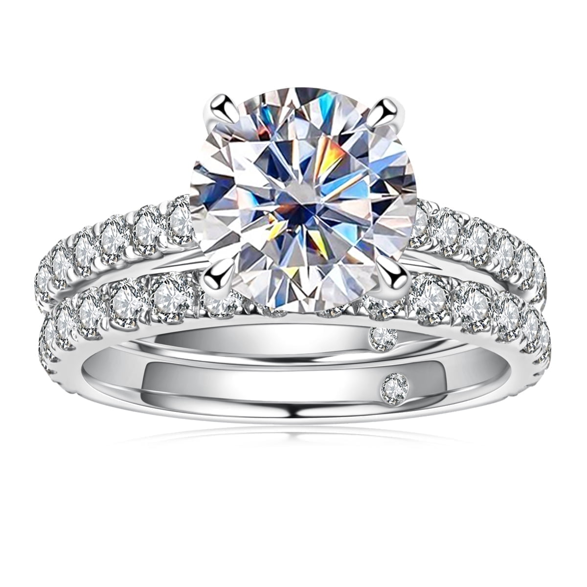 AnuClub 4.14 Carat Round Cut Moissanite Wedding Ring Set 14K Gold Plated 925 Sterling Silver Engagement Rings Bridal Set for Women