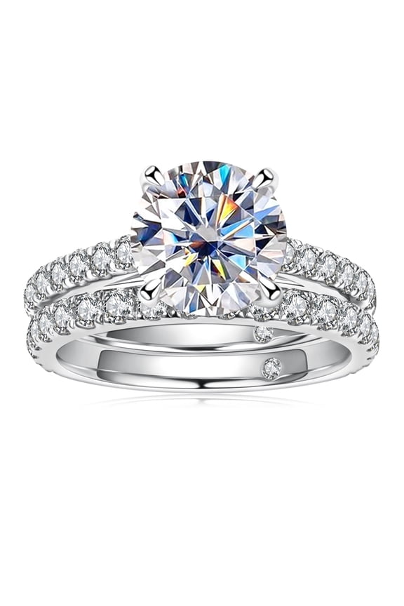 4.14 Carat Round Cut Moissanite Wedding Ring Set 14K Gold Plated 925 Sterling Silver Engagement Rings Bridal Set for Women