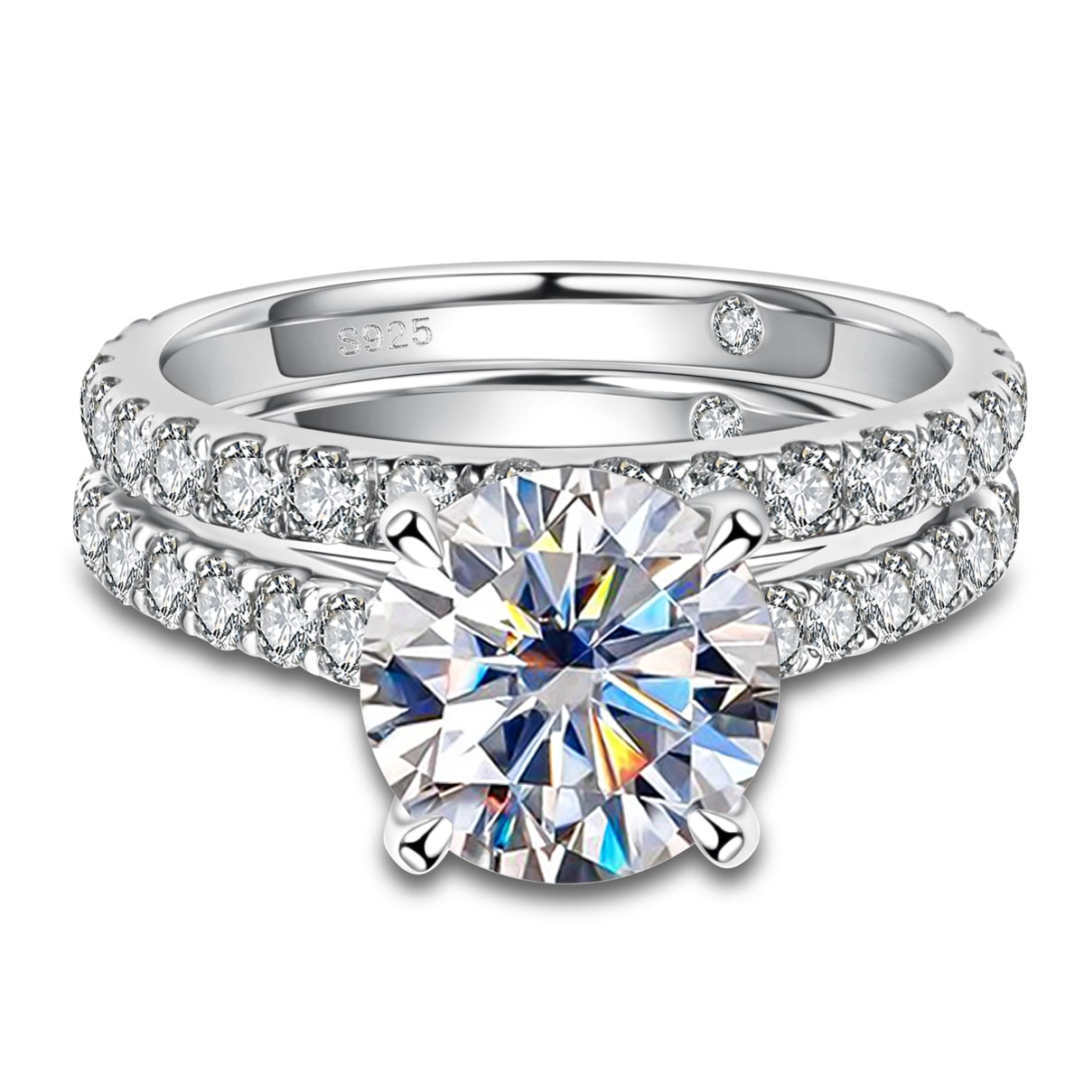 925 Sterling Silver 4mm Round Moissanite Wedding Bands Gold Ring For Women