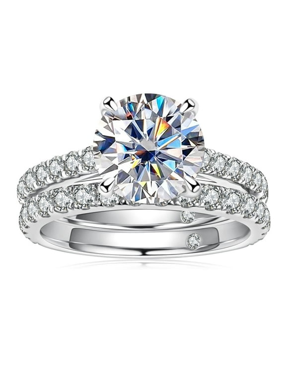 4.14 Carat Round Cut Moissanite Wedding Ring Set 14K Gold Palted 925 Sterling Sliver Engagement Rings Bridal Set for Women