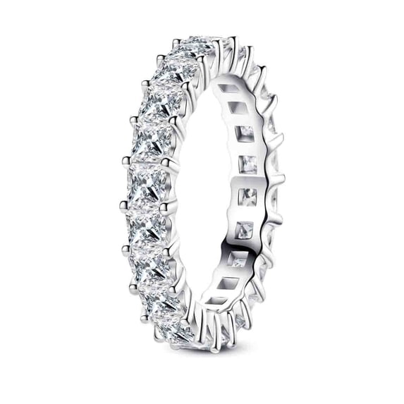AnuClub 5 Carat Princess Cut Moissanite Wedding Band 14K Gold Plated 925 Sterling Silver Eternity Rings for Women