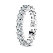 AnuClub 5 Carat Princess Cut Moissanite Wedding Band Lab Created Diamond Sterling Silver Eternity Rings for Women