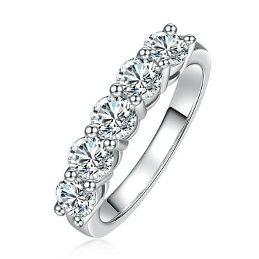 AnuClub 5 Stone Moissanite Eternity Wedding Band 1.5cttw D Color Lab Diamond Gold Plated Silver Rings for Women with Certificate