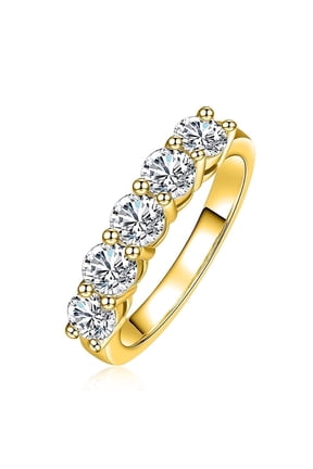 5 Stone Moissanite Eternity Wedding Band 1.5cttw D Color Moissanite 14K Gold Plated 925 Sterling Silver Rings for Women with Certificate