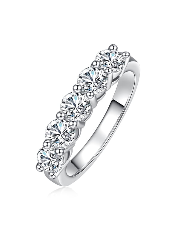 5 Stone Moissanite Eternity Wedding Band 1.5cttw D Color Moissanite 14K Gold Plated 925 Sterling Silver Rings for Women with Certificate