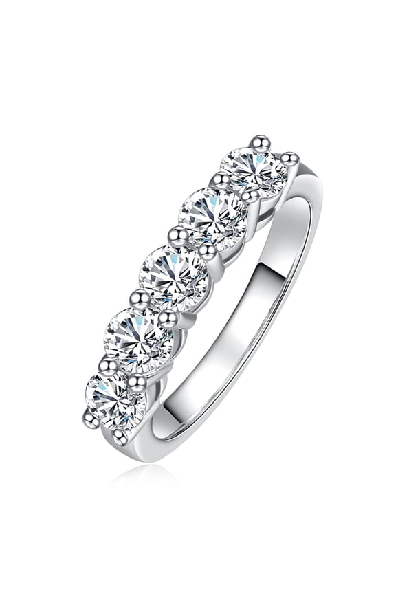 5 Stone Moissanite Eternity Wedding Band 1.5cttw D Color Moissanite 14K Gold Plated 925 Sterling Silver Rings for Women with Certificate