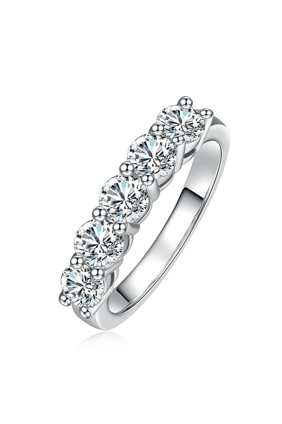 5 Stone Moissanite Eternity Wedding Band Total 1.5ct D Color Lab Diamond Gold Plated Silver Rings for Women with Certificate