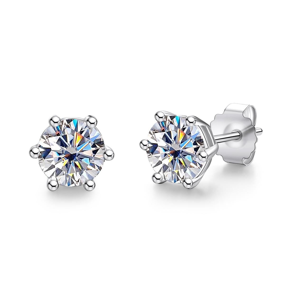 AnuClub 5mm Moissanite Stud Earrings Total 1 Carat 6-Prong D Color Round Cut Lab Created Diamond 14K Gold Plated S925 Silver Earrings for Women with Certificate