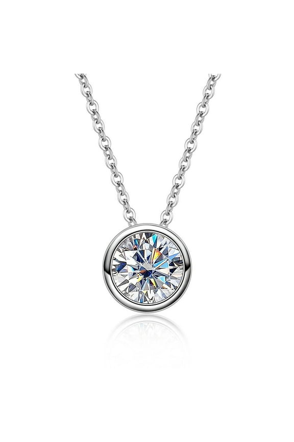 5mm Moissanite Pendant Necklace For Women D Color VVS1 Bezel Set Round Cut Sterling Silver Necklace
